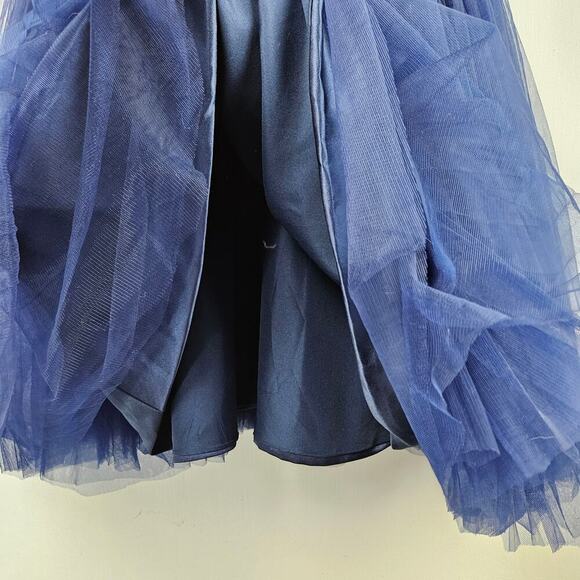 Navy Blue Halter Sleeveless Satin Beaded & Tulle Mini Dress M? Keyhole Back - Picture 4 of 9